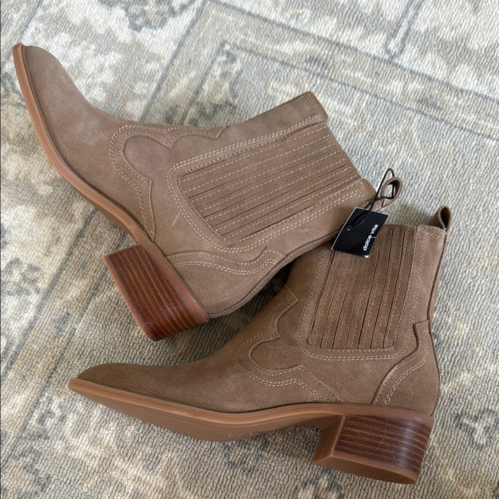 Dolce Vita Taupe Suede Western Chelsea Booties